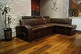 Quattro Meble Ecksofa Antalya II 3z 245 x 164cm Dunkelbraun Echtleder mit Creme Ziernaht Sofa Couch mit Schlaffunktion, Bettkasten und Kopfstützen Eck Couch Echt Leder Antique Dark Brown