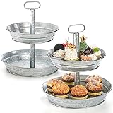 Okllen 2 Stück verzinkter Servierständer, Metall, 2 Etagen, Cupcake-Tablett, Vintage-Dessert-Vorspeisen-Display-Ständer, rustikaler Ständer für Haus und Garten, für Landhaus, Küche