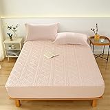 Spannbettlaken Hotelqualität 180 * 200 3 STÜCKE, Matratzenschutzbezug aus gesteppter Baumwolle, einfarbige, verdickte Bettdecke und Kissenbezüge Heimtextilien Khaki 1