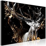 decomonkey Bilder Hirsch Abstrakt 120x80 cm 1 Teilig Leinwandbilder Bild auf Leinwand Vlies Wandbild Kunstdruck Wanddeko Wand Wohnzimmer Wanddekoration Deko Tiere schwarz gold