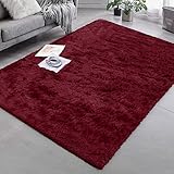 Granbest Shaggy Teppich Hochflor Langflor Teppiche für Wohnzimmer Moderner Flauschiger Kurzflor Teppich Rutschfester Teppich für Altere und Kinder（160cm*230cm，Weinrot）