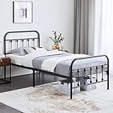 Yaheetech Bettrahmen Vintage Stil 90 x 190 cm Metallbett Bettgestell aus Metall mit Lattenrost, Modern Gästebett Jugendbett, Schwarz