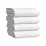 Comfisoft Küchenhandtücher Geschirrtücher 4er Set 100% Baumwolle Waffeltücher Geschirrhandtücher Geschirrtuch Putzlappen Küchentücher mit Aufhängeschlaufe (ca. 65x45 cm, Weiß)