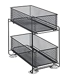 WENKO Schubladenregal Gioma, hochwertiger Organizer mit 2 Etagen und Korb-Auszug für Küchenschrank oder Arbeitsplatte, Küchenregal aus pulverbeschichtetem Metall, 35 x 33,5 x 18,5 cm, Schwarz