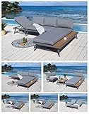 ALEOS. Gartenlounge Lounge aus Aluminium mit Massiv Holz Teak Multifunktionslounge Loungeecke Lounge Set Loungegarnitur Sitzgruppe Doppelliege Sofagarnitur Barbados grau anthrazit mit bequemen Kissen