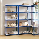 RAUGAJ 5-lagige Regale, 3 Stück, blauer Stahl und technisches Holz, Artikelfarbe: Blau