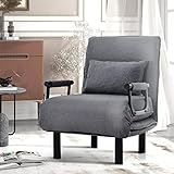 HUMNZR Umwandelbarer Schlafsofa-Schlafsessel, verstellbare Rückenlehne mit 6 Positionen, klappbarer Sessel mit Kissen, gepolsterter Sitz, Freizeit-Chaiselounge-Couch für Zuhause, Büro,Grey