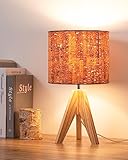 EDISHINE Nachttischlampe Tischlampe Holz, E27 Fassung, Stativ Vintage Landhaus, Rindeneffekt, für modern Deko Schlafzimmer, Wohnzimmer, Nachttisch, Geschenk, Leuchtmittel Nicht inklusive