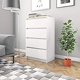 Kommode mit 4 Schubladen, Kommode mit 4 Schubladen, Kommode mit 4 Schubladen im minimalistischen Stil, moderner Sideboard für Wohnzimmer, Spanplatte, 60 x 35 x 98,5 cm (B x T x H), Weiß