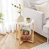 APICIZON Beistelltisch mit abnehmbarem Tablett, Couchtisch rund Ø 40 cm, Höhe 50 cm, Beistelltisch Holz, Wohnzimmertisch Sofatisch Nachtisch für Wohnzimmer, Schlafzimmer, Weiß/Natur