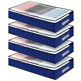 wsryx 4-Pack unter Bett Aufbewahrungsbox mit Deckel, groß unter dem Bett Kleidung Taschen Organiser Boxen Container Bins mit Reißverschlüssen für Bettdecken Bettwäsche Tröster (blau, groß)