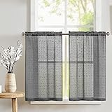 TOPICK Scheibengardinen Grau Transparent Scheibengardine Landhausstil Bistrogardine mit Kreuzmuster Semi Sheer Gardine Kurztores Gaze Fensterschal für Küche Wohnzimmer Landhaus 2er Set 90cm Grau