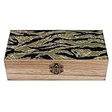 OTRAHCSD Quadratische Holzkiste, Tiger Streifen Camo Holz Aufbewahrungsbox Dekorative Home Holzkiste für Sammlerstücke