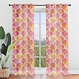 Hiseng Voile Vorhänge mit Ösen Durchsichtig Halbtransparent Ösenvorhang für Fenster Wohnzimmer Schlafzimmer Fischschuppen Moderne Transparent Gardine 2er Set (132x244cm,Rosa Sonne)