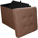 Style home Sitzhocker Sitzbank mit Stauraum, Faltbare Sitztruhe Fußbank Aufbewahrungsbox Polsterhocker, belastbar bis 300kg, Leinen, 38 * 38 * 38 cm (Braun)