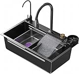 Küchenspüle Edelstahlspüle 1 Schüssel Nano Raindance Küchenspüle Unterbau-Küchenspüle Mit Glasspüle Für Arbeitsplatz Mit Ausziehbarem Wasserhahn Modernes Design-Spüle A,68 * 45 * 23CM