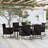 Festnight Rattan Gartenmöbel Set 6 Stühle Mit Tisch,Rattan Gartenmöbel Set Schwarz und Grau,Sitzgruppe Garten Essgruppe 6 Personen,Polyrattan Essgruppe 6 Stühle Und EIN Tisch,(140 cm Tischlänge)