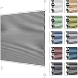 BelleMax Wabenplissee ohne Bohren verdunkelung Thermo plissee klemmfix, Grau-weiß 80x130cm 100% Blickdicht verdunklungsplissee, Schallschutz Sonnenschutz Doppelplissee für Fenster Tür