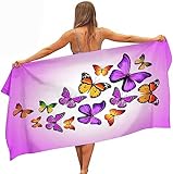 GYORI Mikrofaser Strandtuch Schmetterling Handtuch Groß 70x140 cm Lila Strandtuch 3D Badetuch Strandhandtuch Schnell Trocknendes Weiches Strandlaken, Saunatuch, Reisehandtuch