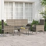 Tidyard 4-TLG. Garten Lounge Sofa, Polyrattan Gartensofa, Terrassensofa Rattan, Gartenmöbel Lounge Sofa, Balkonlounge Set Rattan, Stuhl, 3-sitzer gartenbank mit Kissen und Couchtisch