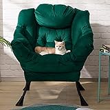 HollyHOME Relaxsessel Sessel mit Stahlrahmen, Relaxliege Freizeitsofa Chaiselongue Fauler Stuhl Relax Loungesessel mit Armlehnen, Samtstoff, Grün