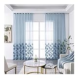 Mesnt Voile Vorhang 160, Polyester Halbtransparenter Voile-Vorhang mit Palmblatt-Muster, Blau, H160 x B96 cm