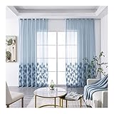 Mesnt Voile Vorhang 160, Polyester Halbtransparenter Voile-Vorhang mit Palmblatt-Muster, Blau, H160 x B96 cm