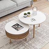 UKALOU Beistelltisch/Beistelltisch, 2 runde Satztische, runder Couchtisch mit Stauraum, offenes Regal für Wohnzimmer, modern, minimalistisch, C