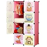 BRIAN & DANY Erweiterbares Kinderregal Kinder Kleiderschrank Stufenregal Bücherregal mit Türen, tiefere Fächer als normal (45 cm vs. 35 cm) für mehr Platz, 75 x 47 x 147 cm Rosa
