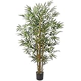 Kunstbaum Künstliche Bambus Dekopflanze Kunstpflanze mit Echtholzstamm im Stabiler Zementierter Basistopf, Terrasse Balkon Sichtschutz Bambus, Höhe: 4 Feet/121.9CM
