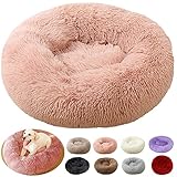 rngcpto Hundekissen Flauschig Hundebett Orthopädisch für Mittelgroße Hunde, Waschbar Hundekissen Katzenbett, Rund Plüsch Hundekörbchen Hundesofa Katzenkissen (60cm, Leder Rosa)