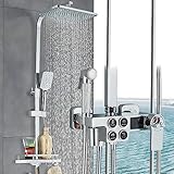 Duschsystem Thermostat,Duschsäule mit Temperaturanzeige,Wasserhahn für Badewanne,Regendusche,Bidet-Dusche,Chrom-Handbrause,Vielseitig Duschset 80-120 cm verstellbare Duschstange hevenaov