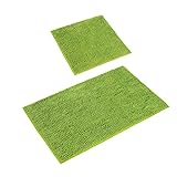 PANA 'Paris' Badeteppich-Set • Flauschige Vorleger für Badezimmer und WC • Badteppich rutschfest & waschbar • Chenille Badematte • Set: 45 x 45 cm ohne WC Ausschnitt + 50 x 80 cm • Farbe: Grün