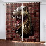 Vorhänge Blickdicht Gardinen Mit Ösen Verdunkelungsvorhang Thermovorhang Für Kinderzimmer Wohnzimmer Fensterdekoration 3D Dinosaurier Aus Rotem Backstein Muster Ösenschal 2Er Set 160X150cm(HxB)