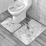 IUBBKI Badezimmermatte, rutschfeste Badematte, weißer und grauer Marmor, Badematten-Set, 3-teilig, saugfähig, rutschfest, Badematte, WC-Vorleger, Badteppich für Badezimmer, Schlafzimmer, Küche