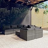Festnight Gartenmöbel Set Rattan Gartenlounge Rattan Gartensofa Loungemöbel Sofa Balkonmöbel Ecke Sofa Garten Terrassenmöbel-Grau und Anthrazit-4x Eckteil + 3X Mittelteil + Tisch