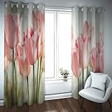 LEFEDA Pflanze Rosa Tulpe Druck Verdunkelung Vorhänge Kinderhaus Schlafzimmer Wohnzimmer helle Farbe Wärmeisolierte Tülle Fenster Vorhänge 2 Paneele 140x122cm