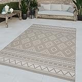 TT Home In-& Outdoor Teppich Wetterfest Balkon Teppich Küche Wohnzimmerteppich Boho Geometrisches Design Rauten Modern, Farbe: Sand, Größe:80x150 cm
