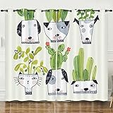 Vorhänge Cartoon Tiere Kaktus Verdunkelungsvorhang Weich Vorhang Blickdicht Wohnzimmer Verdunklungsvorhänge Schlafzimmer Gardine Blickdicht Curtains Schallschutz Blickdichte Vorhänge 2x75x166cm