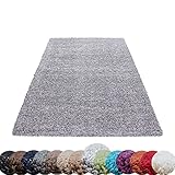 HomebyHome Shaggy Hochflor Teppich Wohnzimmer Hellgrau 120x170 cm, Flauschiger Weich Einfarbig Wohnzimmerteppich in 14 Farben - ÖKO-TEX Zertifiziert, Schmutzabweisend und Pflegeleicht