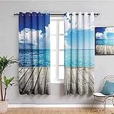 SPADEACES Blickdichte Vorhänge Verdunkelungsvorhang Mit Schlaufen Für Schlafzimmer, Himmel-Meer-Landschaft Muster Thermogardine Gardinen Kinderzimmer Wohnzimmer Ösenvorhang 2Er Set 200X166Cm (BxH)