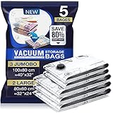 Vakuumbeutel für Bettdecken 5 Stück 3 Jumbo 100X80cm 2 Groß 80x60cm Vacuum Bags for Clothing Wiederverwendbar Vakuumbeutel für Kleidung Groß Kann für Reisen Und Die Tägliche Aufbewahrung