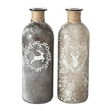 2 x Flaschenvase Hirsch mit Sisalband Glas grau hoch Landhausstil Flasche Vase Tischvasen Glasflaschen Dekoflaschen Väschen Vasen Glasvasen 21x7 cm