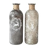 2 x Flaschenvase Hirsch mit Sisalband Glas grau hoch Landhausstil Flasche Vase Tischvasen Glasflaschen Dekoflaschen Väschen Vasen Glasvasen 21x7 cm