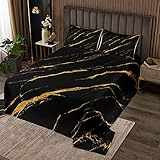 Tbrand Marmor gedruckt Tagesdecke 220x240cm Schwarz Golden Marmor Bettüberwurf Schick Modern Marble Design Steppdecke für Kinder Frauen Männer Abstrakte Kunst Mit 2 Kissenbezug