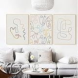 Kunstbild 3-Teilig Abstraktes Gesicht Poster Heller Einzeiliger Kunstdruck Nordisches Mid-Century-Leinwandgemälde Modernes Wandbild Wohnzimmer Heim Dekoration-60*90Cm/24*35 Zoll (Kein Rahmen)