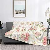 Flanell-Überwurf, Decke mit rosa Blumen, fusselfrei, warm, flauschig, für Bett, Sofa, Couch, Reisen, 203 x 152 cm