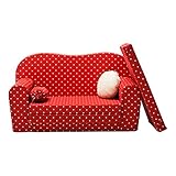 Gepetto Maxi Kindersofa rot mit Klappmatratze Plus extra Kissen I Sofa für das Kinderzimmer mit Liegefunktion als Gästebett