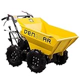 DENQBAR Mini-Dumper DQ-0289, Muldenkipper mit 4-Takt Motor, 300 kg Tragkraft, Motor-Schubkarre mit Allradantrieb, benzinbetrieben, schwarz-gelb