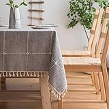 Topmail Tischdecke Baumwolle und Leinen 140 x 200 cm Rechteckige Tischwäsche Abwaschbar Tischtuch Grau Pflegeleicht Geeignet für Home Küche Dekoration